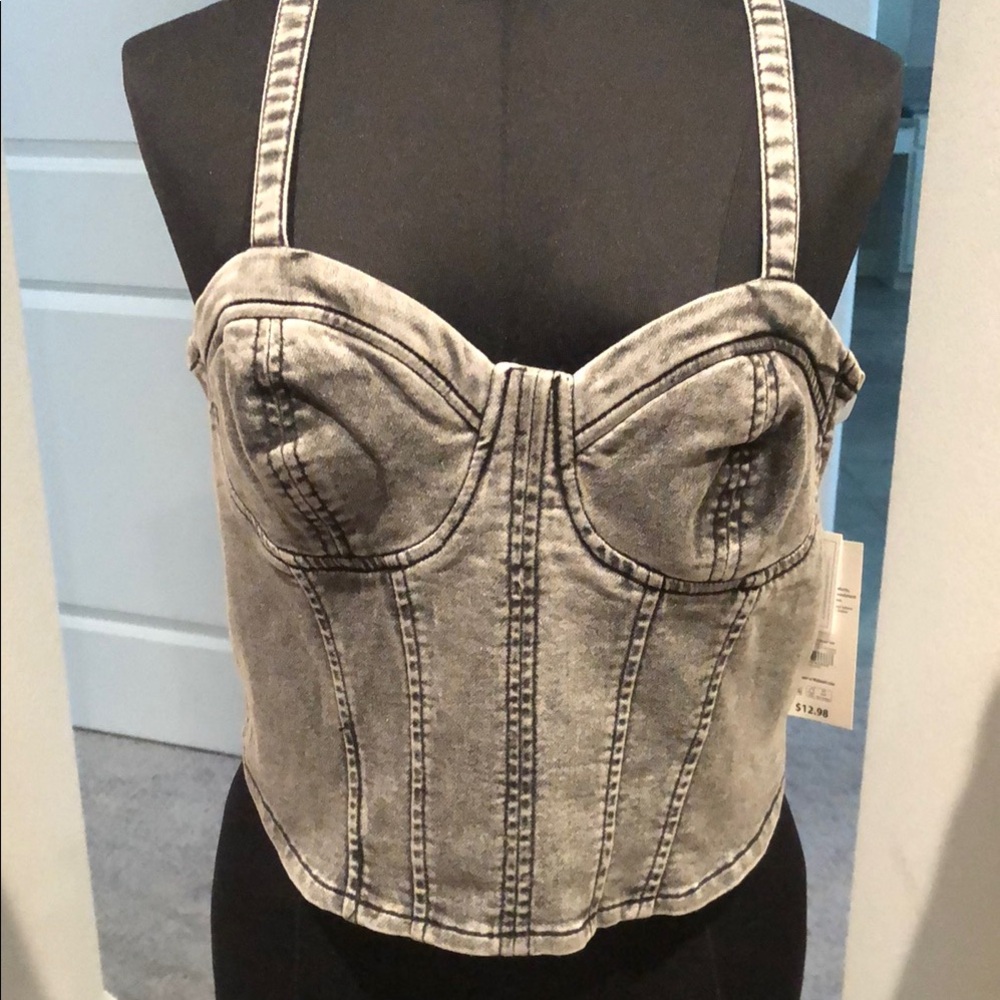 No Boundaries Gray Denim Bustier Top